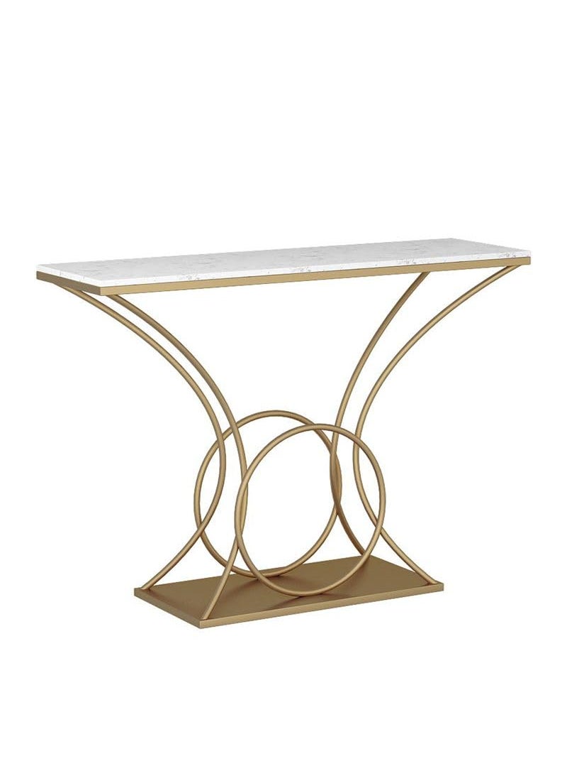 Online Decor Shoppee Online Decor Shoppee Elegant Console Table Wood and Metal with Marble Look top Console Tables for Living Room Bedroom and Entryway Hallway Side Tables for Room Decor etc White  - Image 5