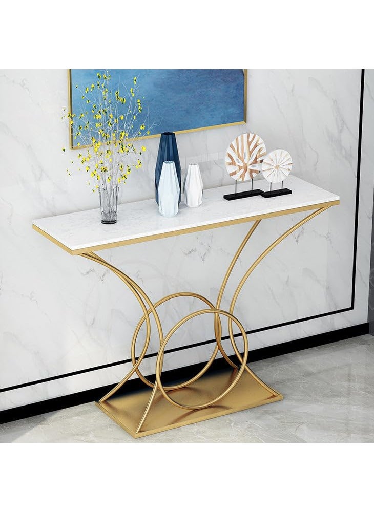 Online Decor Shoppee Online Decor Shoppee Elegant Console Table Wood and Metal with Marble Look top Console Tables for Living Room Bedroom and Entryway Hallway Side Tables for Room Decor etc White  - Image 4