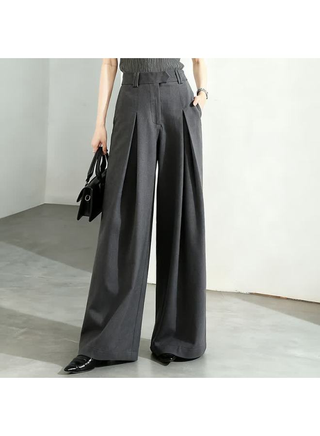 Fan Qin Pleated Wide-leg Pants Autumn Elegant Versatile Slimming Suit Trousers 353ka5048x Carbon Gray L - Image 1