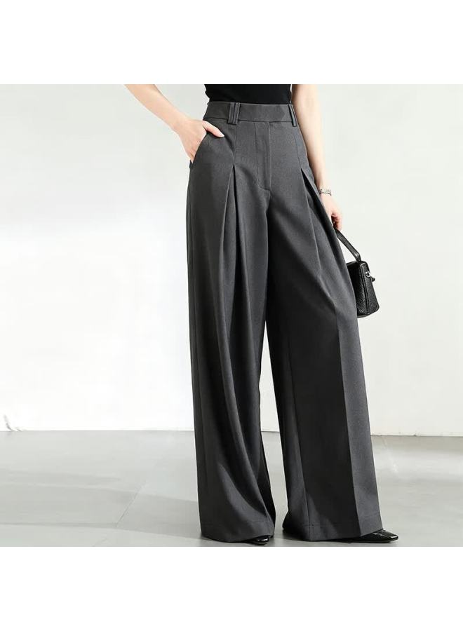 Fan Qin Pleated Wide-leg Pants Autumn Elegant Versatile Slimming Suit Trousers 353ka5048x Carbon Gray L - Image 3
