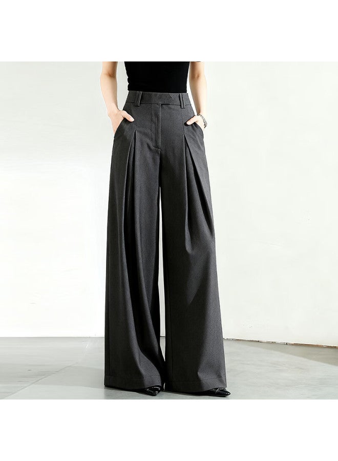 Fan Qin Pleated Wide-leg Pants Autumn Elegant Versatile Slimming Suit Trousers 353ka5048x Carbon Gray L - Image 2