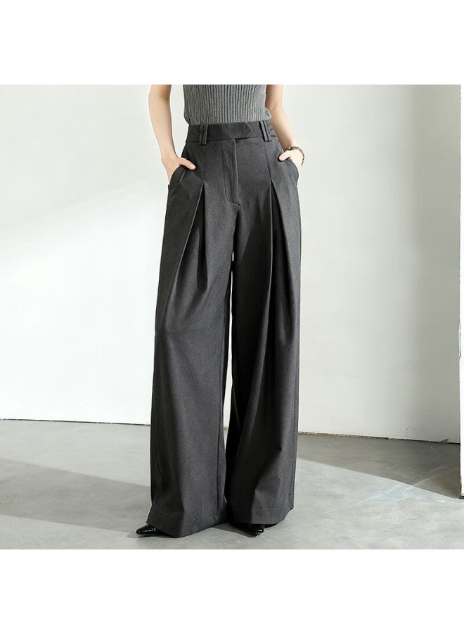 Fan Qin Pleated Wide-leg Pants Autumn Elegant Versatile Slimming Suit Trousers 353ka5048x Carbon Gray L - Image 4