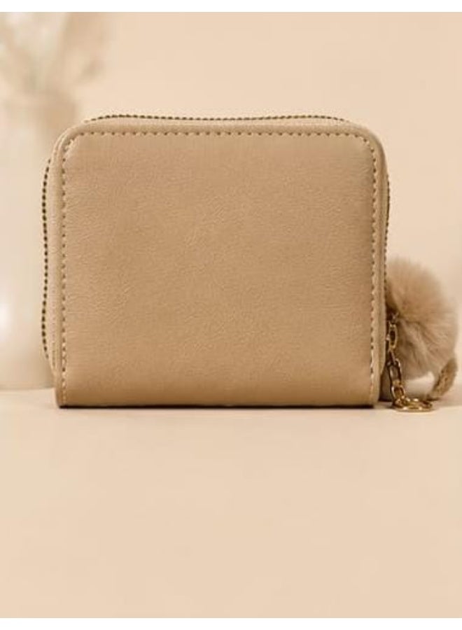 Women’s Wallet with Single Zipper and Fur Keychain - Image 4
