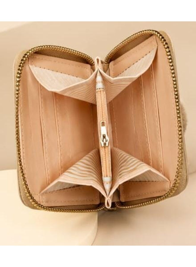 Women’s Wallet with Single Zipper and Fur Keychain - Image 2