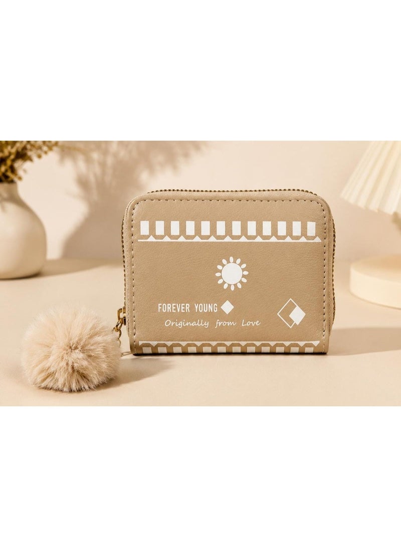 Women’s Wallet with Single Zipper and Fur Keychain - Image 1