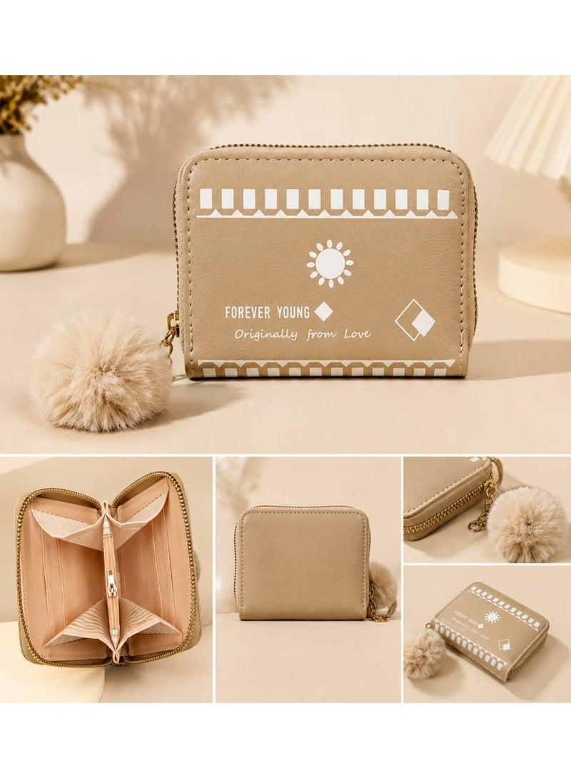 Women’s Wallet with Single Zipper and Fur Keychain - Image 3