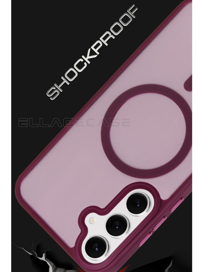 ELLAGECASE حافظة أنيقة بلون بورغندي لهاتف سامسونج جالاكسي S25، حماية قوية للكاميرا، مضادة للصدمات، حماية معززة، متوافقة مع شحن MagSafe والشحن اللاسلكي - Image 2