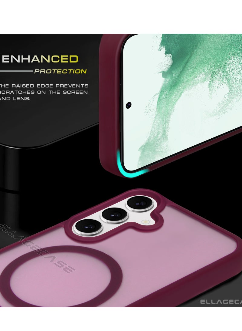 ELLAGECASE حافظة أنيقة بلون بورغندي لهاتف سامسونج جالاكسي S25، حماية قوية للكاميرا، مضادة للصدمات، حماية معززة، متوافقة مع شحن MagSafe والشحن اللاسلكي - Image 3