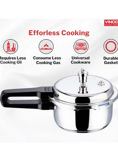 VINOD 2Liters Vinod Platinum Triply Stainless Steel Outer Lid Pressure Cooker - 2 Liter, Induction Friendly, ISI Certified, Small Pressure Cooker for Quick Meals, Silver Silver  - Image 1