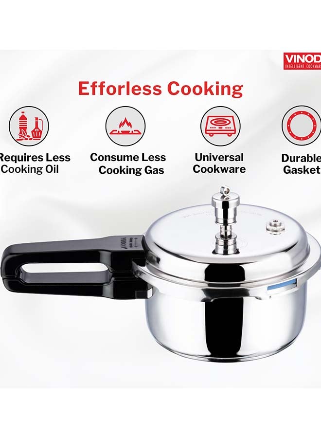 VINOD 2Liters Vinod Platinum Triply Stainless Steel Outer Lid Pressure Cooker - 2 Liter, Induction Friendly, ISI Certified, Small Pressure Cooker for Quick Meals, Silver Silver  - Image 1