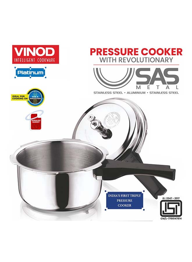 VINOD 2Liters Vinod Platinum Triply Stainless Steel Outer Lid Pressure Cooker - 2 Liter, Induction Friendly, ISI Certified, Small Pressure Cooker for Quick Meals, Silver Silver  - Image 5