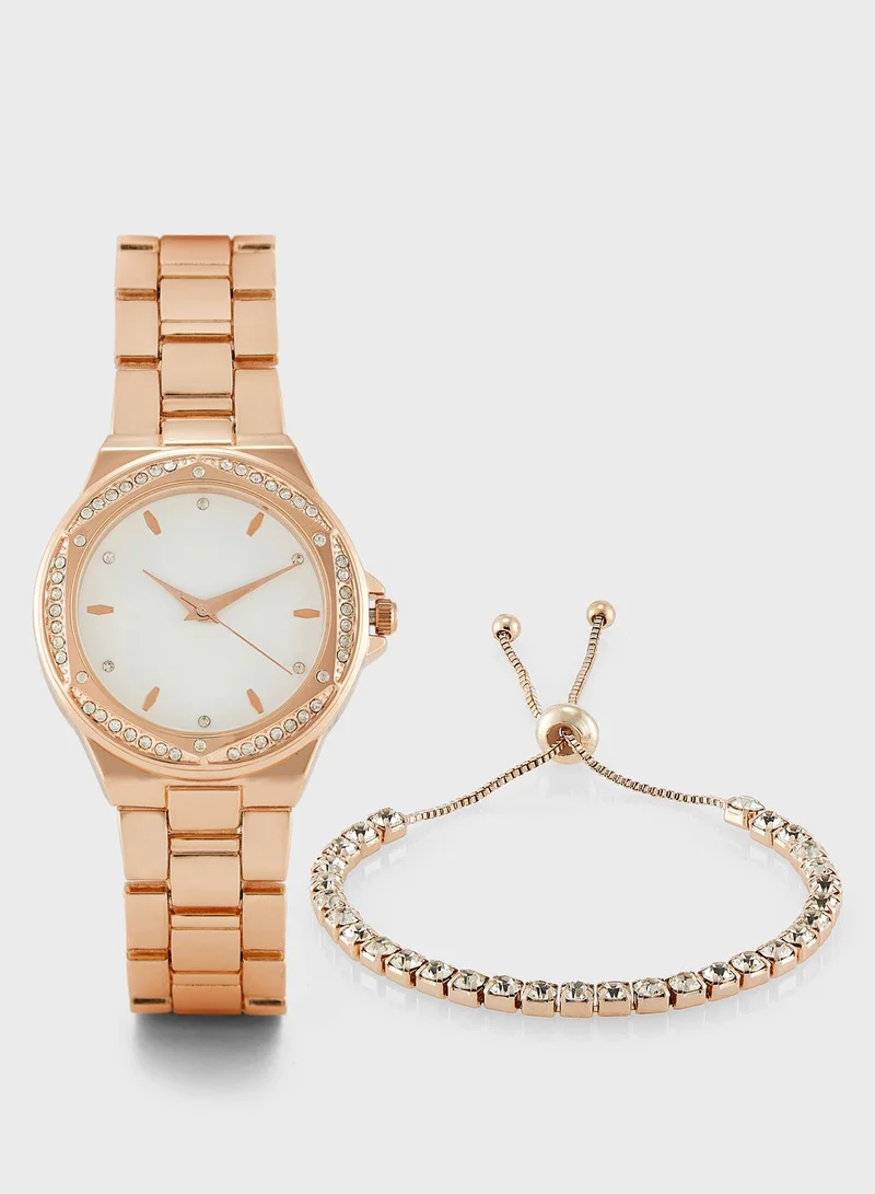 ELLA Rhinestone Dial Watch & Bracelet Gift Set