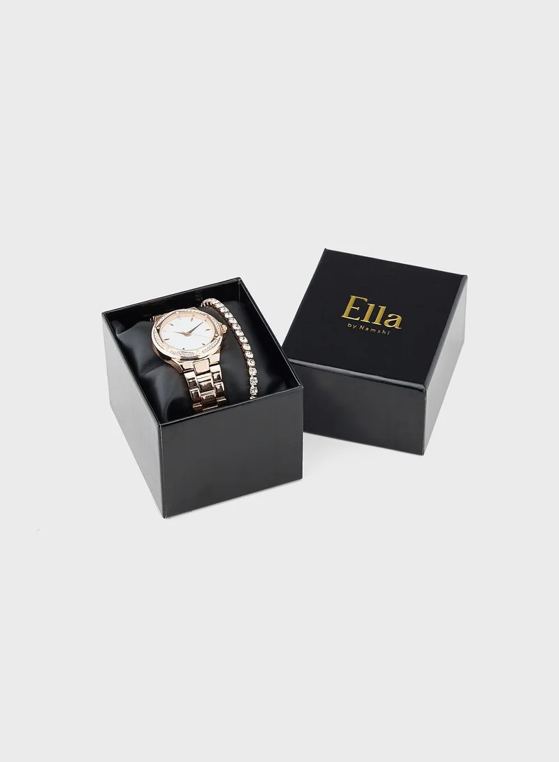 ELLA Rhinestone Dial Watch & Bracelet Gift Set
