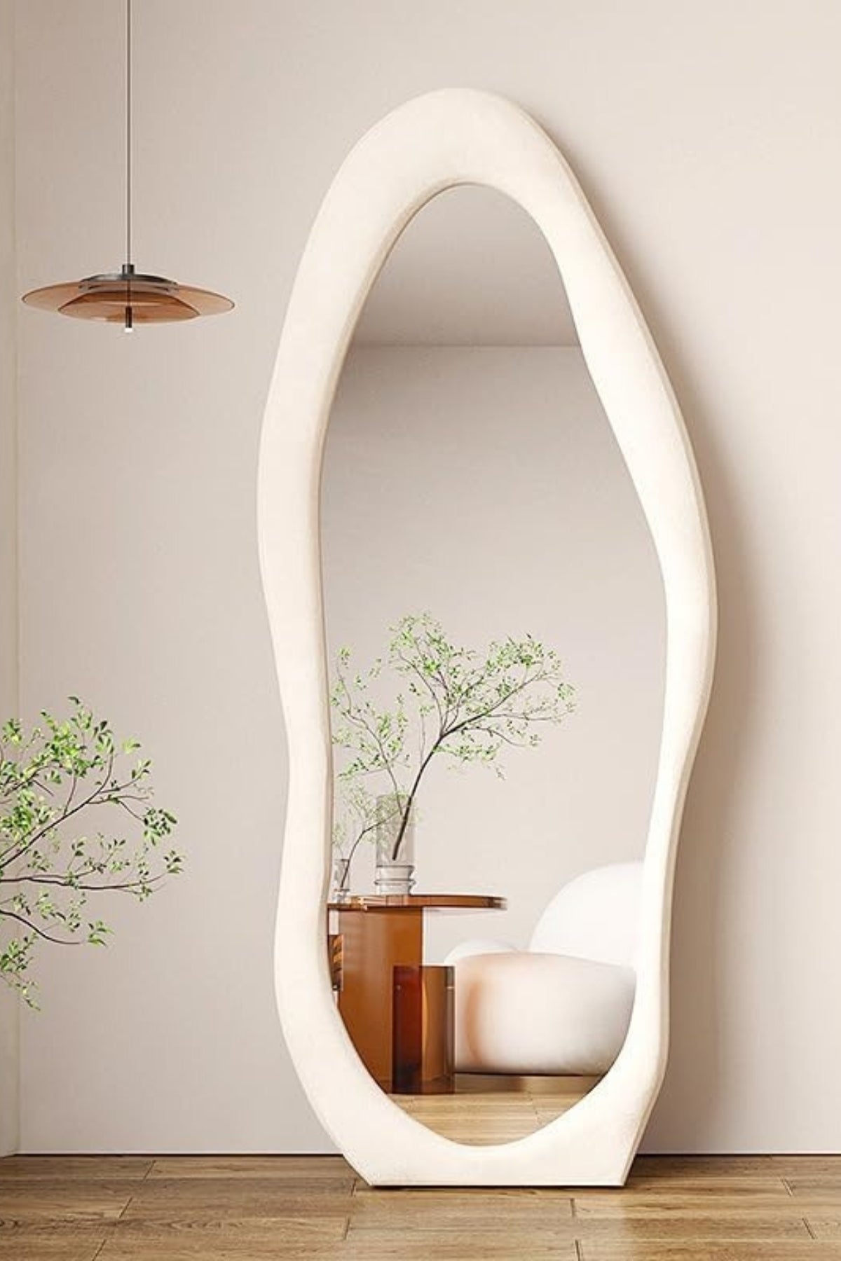 180 × 80 cm Mango Shape Full Length Floor Mirror with White Fabric Frame