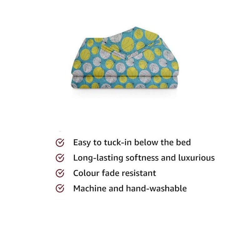 BSB شيت سرير مفرد من BSB HOME بملمس قطن فاخر مع غطاء وسادة واحد لسرير 4x6 180 Tc (152 x 228 سم، أخضر وأبيض) - Image 3