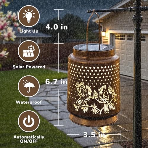Miggley Cardinal Solar Lantern for Garden Outdoor Decor – Hanging Metal Light Decoration for Patio, Yard, Lawn, Pathway, Backyard – Birthday Gift for Mom, Women, Grandma - Image 5
