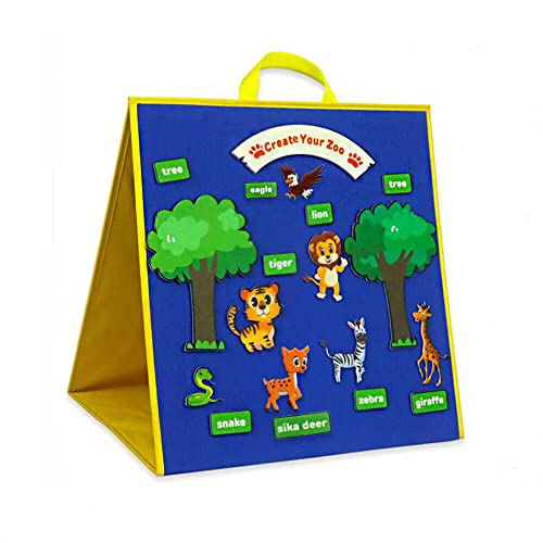 Topwon Felt Board Folding Flannel Playboard Preschool Toddler Stories Boards Animal Story Learning DoubleSide Stand Flannel Board Including Animal Felt - Image 1