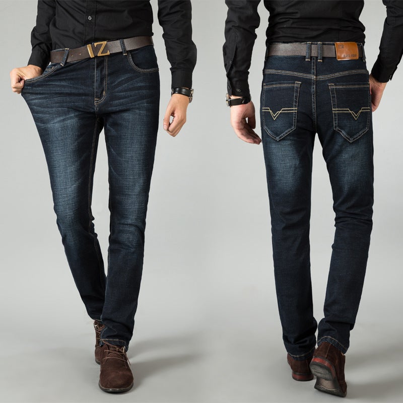Generic Stretch Jeans Mens 2019 Autumn and Winter Middle-aged and Elderly Straight Leg Pants Plus Large Size Comfortable Pants for Dad 009 Black Trousers 
