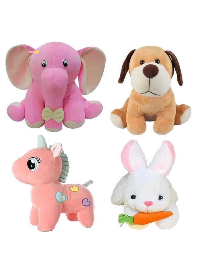 مجموعة سوارا من 4 حيوانات ناعمة للأطفال (رضع) للعب لعبة ناعمة على شكل فيل وحيد القرن وكلب وأرنب. جميع أفضل ألعاب الأطفال (استمتع) هدية عيد ميلاد (30 سم) - Image 1