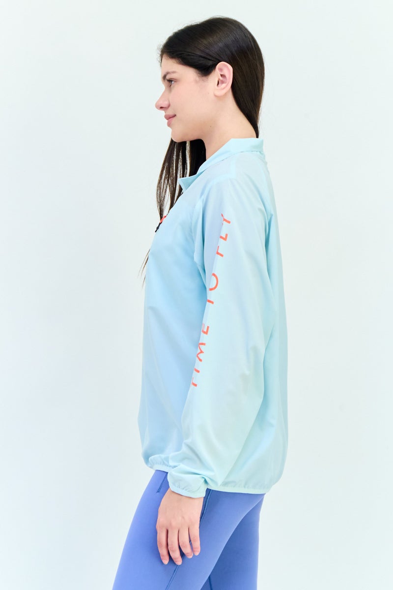 Hoka Women Sportswear Fit Long Sleeves Wind-Resistant Running Jacket, Sky Blue  - Image 2