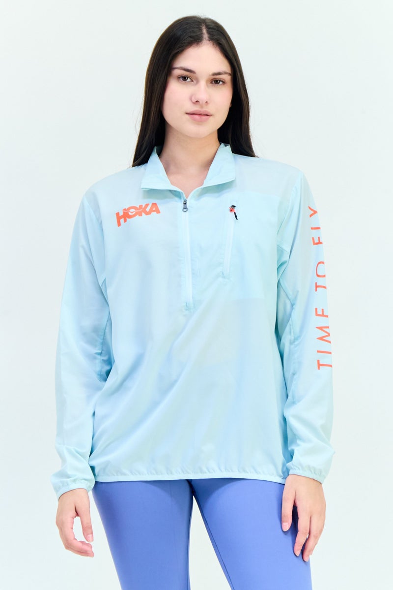 Hoka Women Sportswear Fit Long Sleeves Wind-Resistant Running Jacket, Sky Blue  - Image 1
