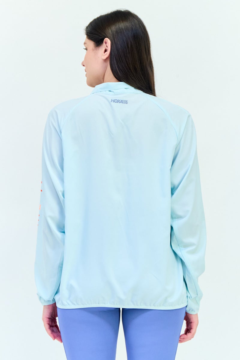 Hoka Women Sportswear Fit Long Sleeves Wind-Resistant Running Jacket, Sky Blue  - Image 4