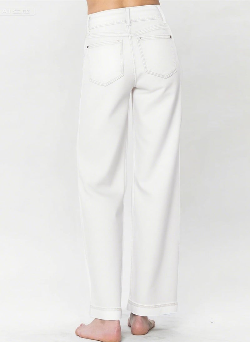 Astylish Jeans for Women Wide Leg Baggy High Waisted Boyfriends Straight Leg Stretchy Denim Pants Trouser Trendy Fall 2025 Size 10 White - Image 3