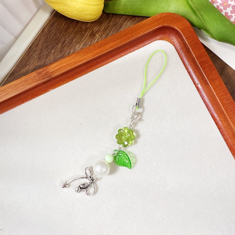 New Sweet Girl Alloy Four-leaf Clover Small Key Goo Ben Pendant Bag Hanging Buckle Mobile Phone Chain Lanyard Decoration - Image 1
