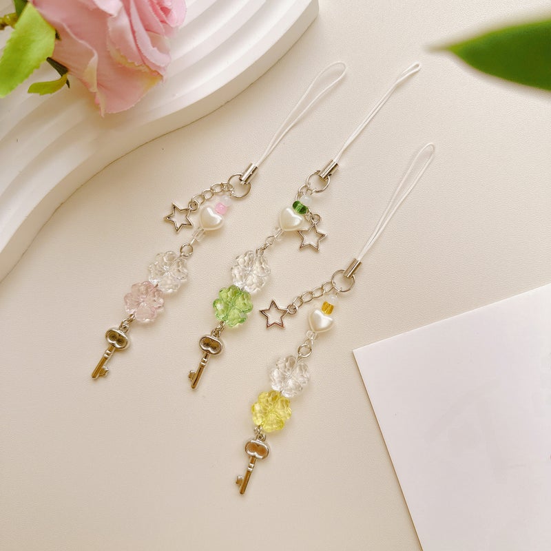 New Sweet Girl Alloy Four-leaf Clover Small Key Goo Ben Pendant Bag Hanging Buckle Mobile Phone Chain Lanyard Decoration - Image 2