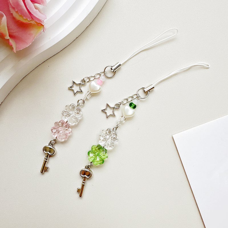 New Sweet Girl Alloy Four-leaf Clover Small Key Goo Ben Pendant Bag Hanging Buckle Mobile Phone Chain Lanyard Decoration - Image 4