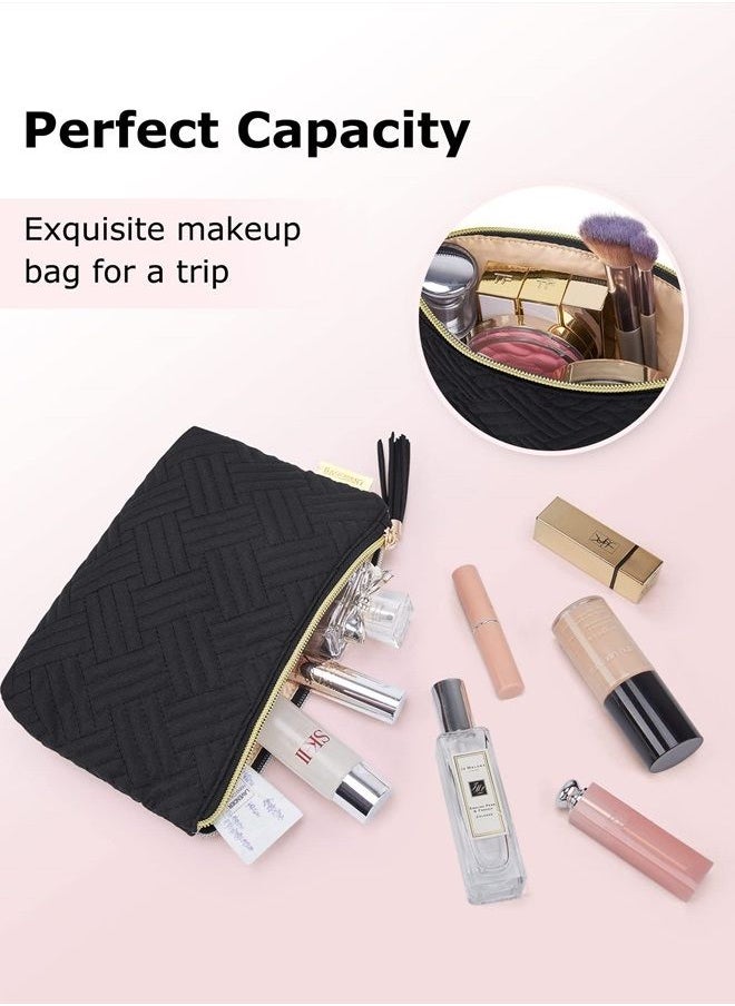BAGSMART Small Cosmetic Bag, Elegant Roomy Makeup Bags,Great Gifts for Women,Travel Waterproof Toiletry Bag Accessories Organizer Gifts(Black-1pcs)  - Image 2