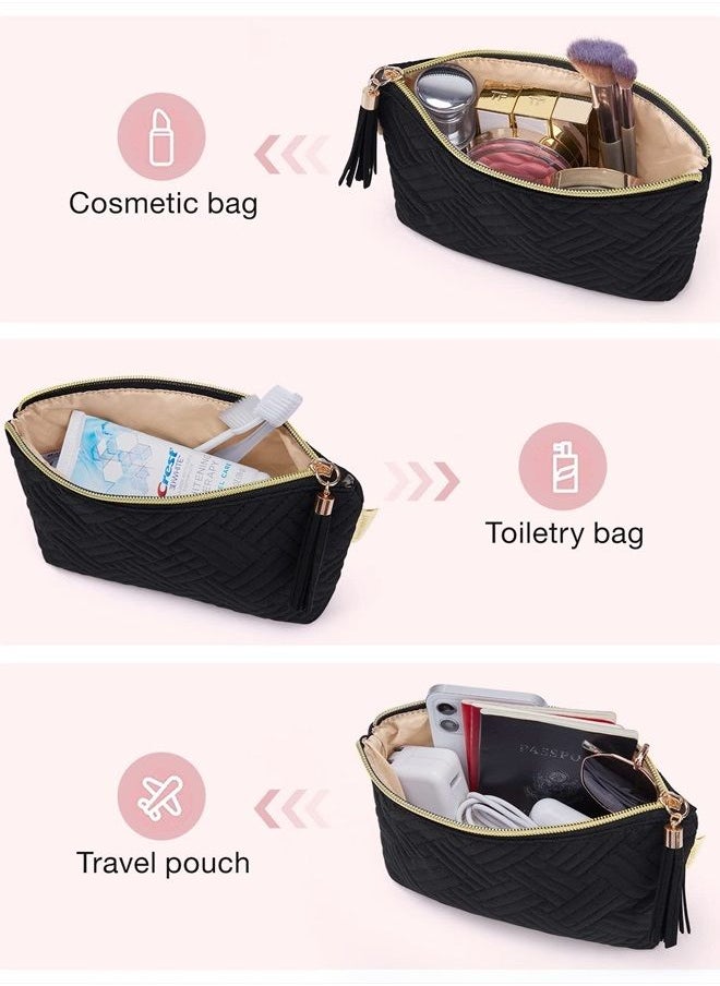 BAGSMART Small Cosmetic Bag, Elegant Roomy Makeup Bags,Great Gifts for Women,Travel Waterproof Toiletry Bag Accessories Organizer Gifts(Black-1pcs)  - Image 4