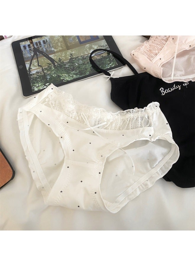 : The Clouds Are The Painter Of The Sky. Pure Lace Girl Underwear. Women's Polka Dot Mid-waist Breathable And Comfortable