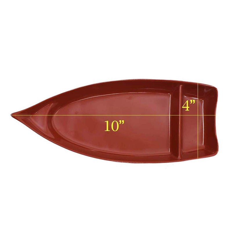 Happy Sales HSSB-10RB, Sushi Boat Shape Plate Sushi Sashimi Serving Plate Melamine Plastic Tray 10 x 4.5 Inch (Red Black) - Image 3