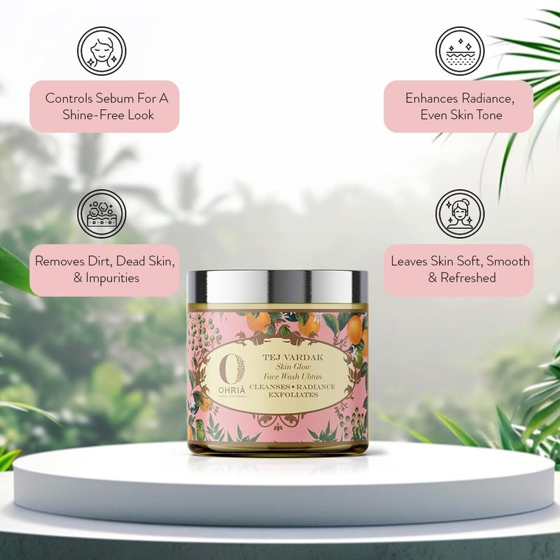 Ohria Ayurveda Tej Vardak Skin Glow Face Wash Ubtan Powder Natural Ayurvedic Face Cleanser Gently Exfoliates Brightens Nourishes All Skin Types 60g - Image 4