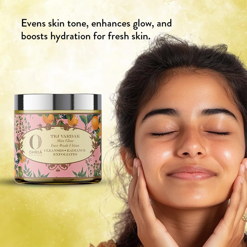 Ohria Ayurveda Tej Vardak Skin Glow Face Wash Ubtan Powder Natural Ayurvedic Face Cleanser Gently Exfoliates Brightens Nourishes All Skin Types 60g - Image 2