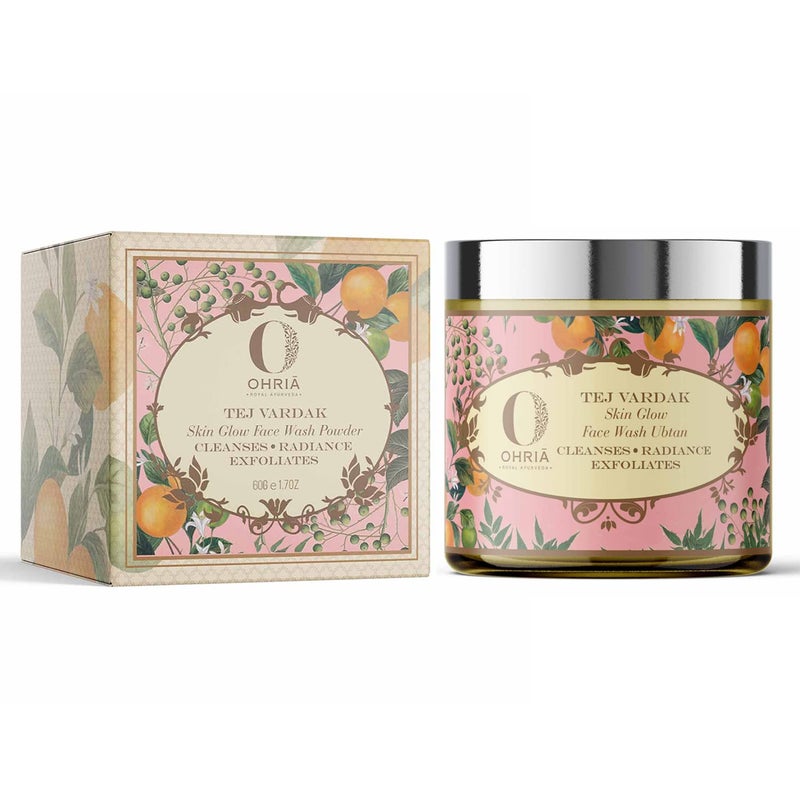 Ohria Ayurveda Tej Vardak Skin Glow Face Wash Ubtan Powder Natural Ayurvedic Face Cleanser Gently Exfoliates Brightens Nourishes All Skin Types 60g - Image 1