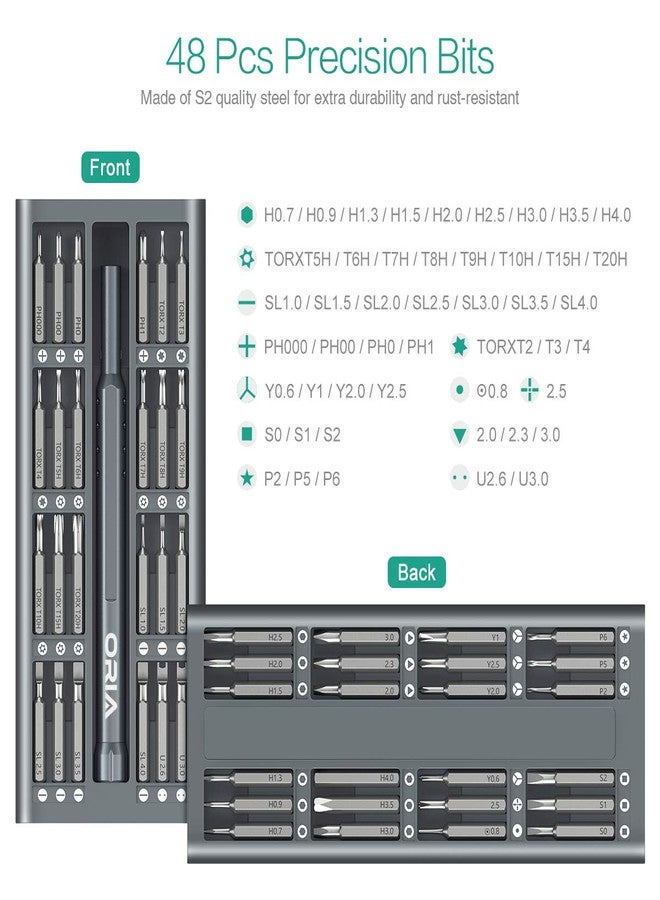 ORIA Precision Screwdriver Set, 49 in 1 Electronics Repair Tool Kit, Magnetic Driver Kit with 48 PCS Mini Precision Bits, Storage Case, for Phone Watches Laptop Eyeglass - Image 2