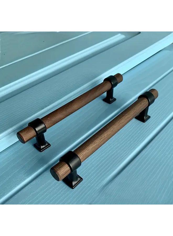 Walnut Drawer Handles 2pcs Black Metal Base 128mm Hole Distance - Image 2