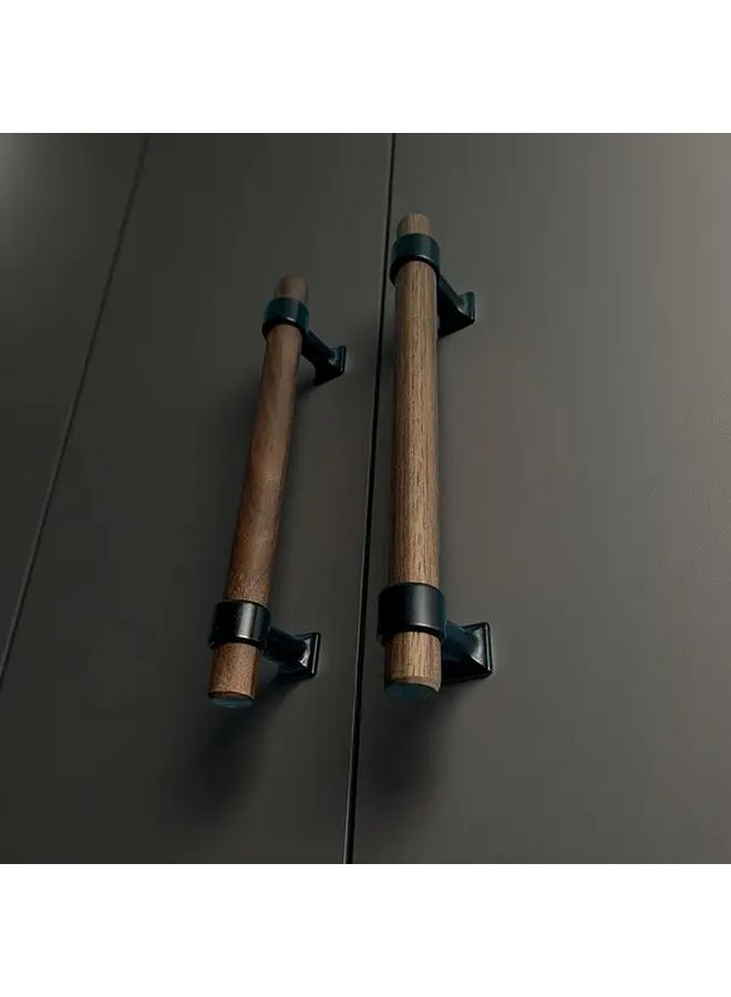 Walnut Drawer Handles 2pcs Black Metal Base 128mm Hole Distance - Image 5