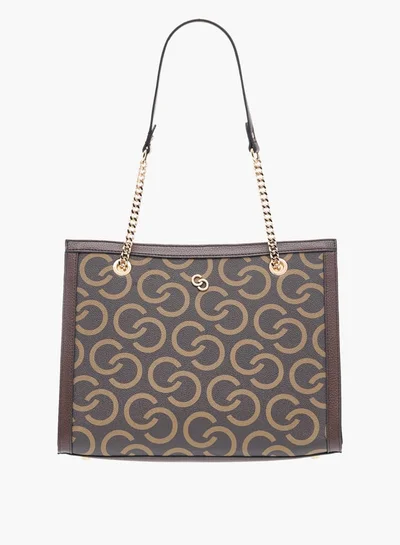 Celeste Womens Monogram Print Tote Bag With Handles And Zip Closure