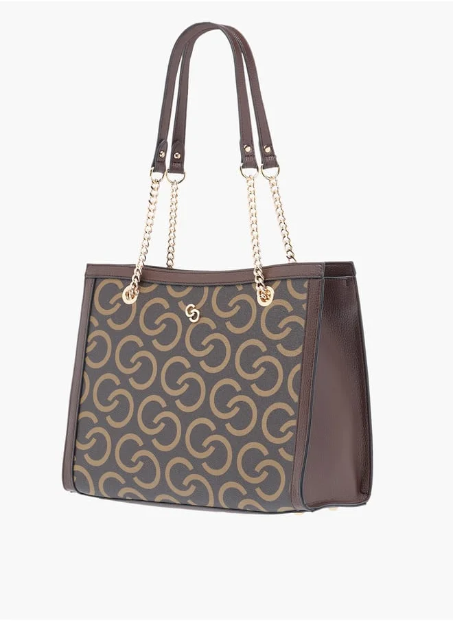 سيليست Womens Monogram Print Tote Bag With Handles And Zip Closure