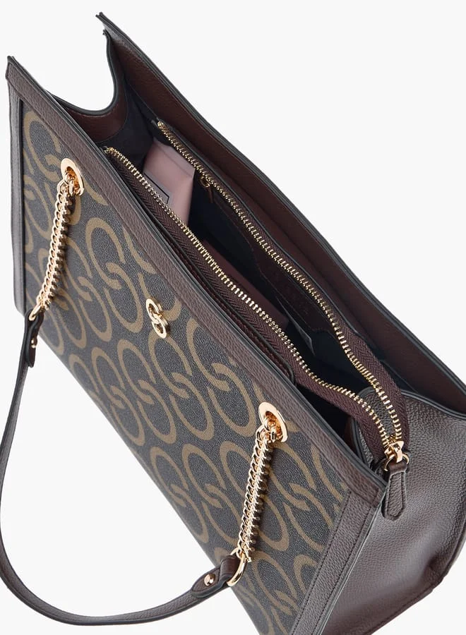 Celeste Womens Monogram Print Tote Bag With Handles And Zip Closure