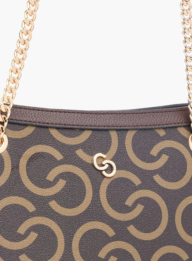 Celeste Womens Monogram Print Tote Bag With Handles And Zip Closure