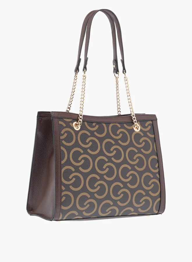 Celeste Womens Monogram Print Tote Bag With Handles And Zip Closure