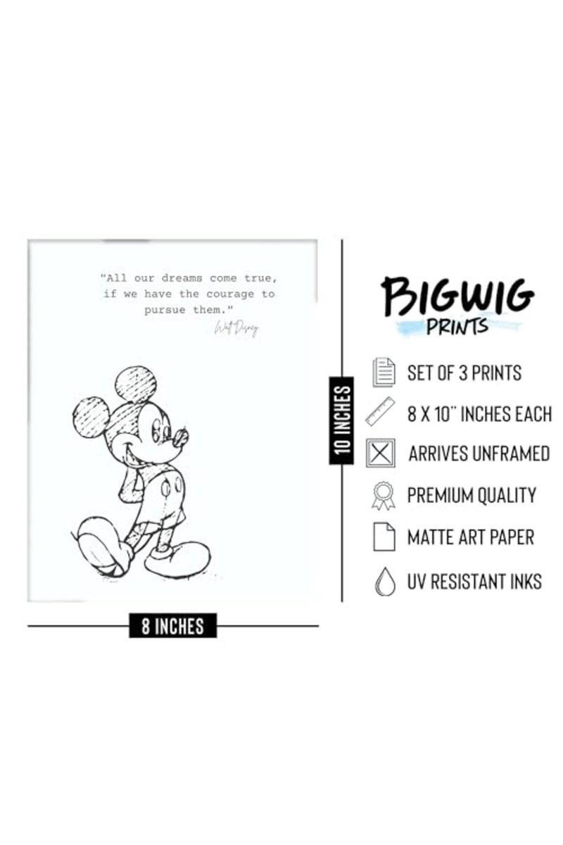 BigWig Prints Mickey Mouse Bedroom Decor - Mickey Mouse Quotes, Mickey Mouse Wall Decor, Mickey Mouse Poster, Vintage Mickey Mouse Prints - 3 Pack (8x10) Unframed - Image 4