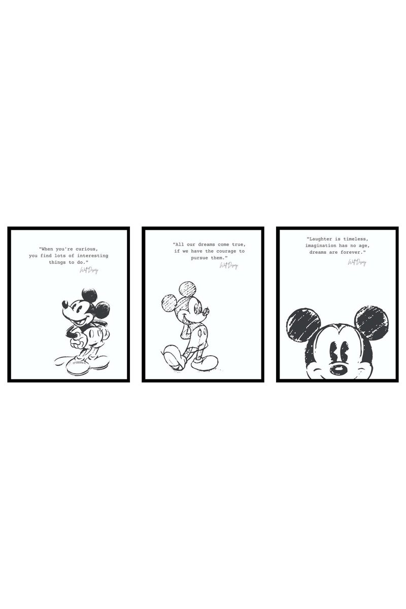 BigWig Prints Mickey Mouse Bedroom Decor - Mickey Mouse Quotes, Mickey Mouse Wall Decor, Mickey Mouse Poster, Vintage Mickey Mouse Prints - 3 Pack (8x10) Unframed - Image 1