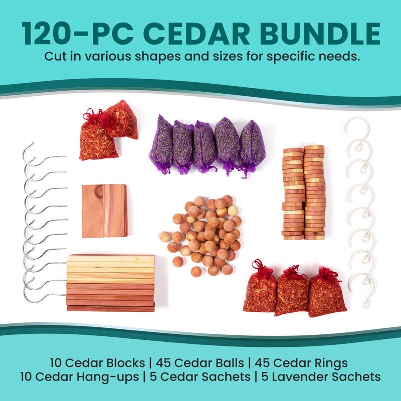 HOUNDSBAY 120 Variety Pack - Lavender and Cedar For Closets - Cedar Balls For Clothes Storage - Cedar Closet Protection Scent Bags - Natural Cedar Hanger Rings - Cedar Scented Balls Cedar Air Freshener For Clos  - Image 2