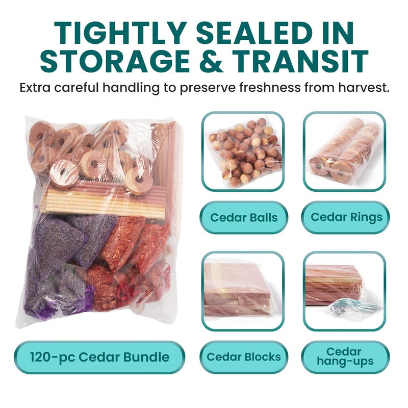 HOUNDSBAY 120 Variety Pack - Lavender and Cedar For Closets - Cedar Balls For Clothes Storage - Cedar Closet Protection Scent Bags - Natural Cedar Hanger Rings - Cedar Scented Balls Cedar Air Freshener For Clos  - Image 4