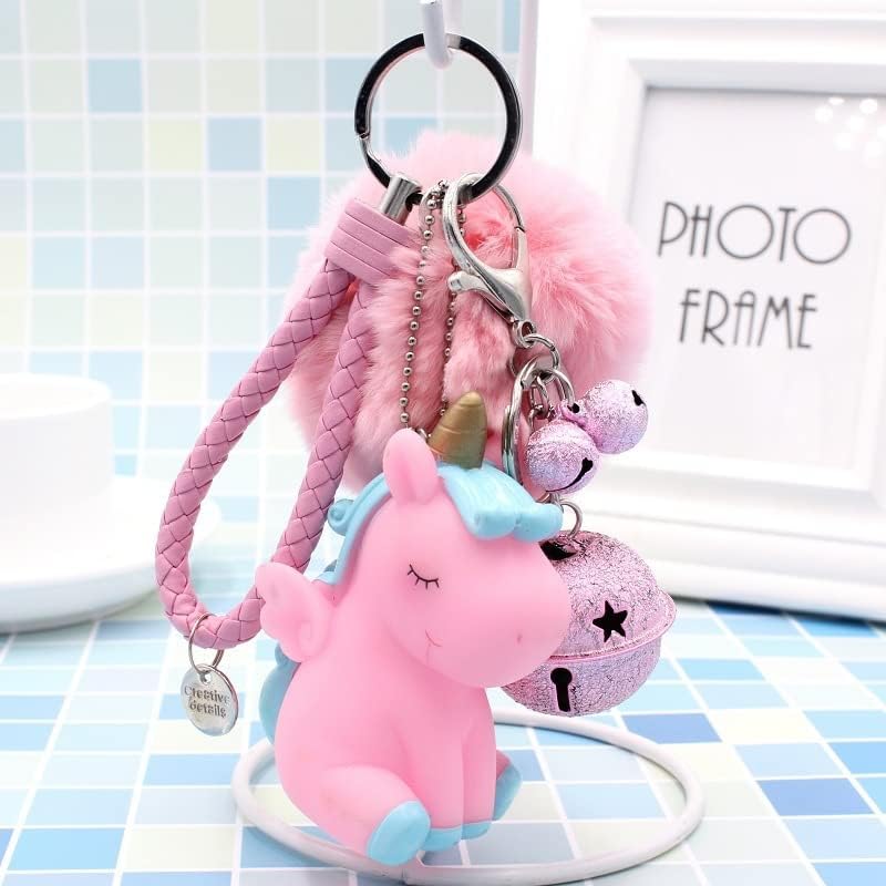 HPMAISON Unicorn Silicone Fluffy Faux Fur Keychain with Bell - Image 2